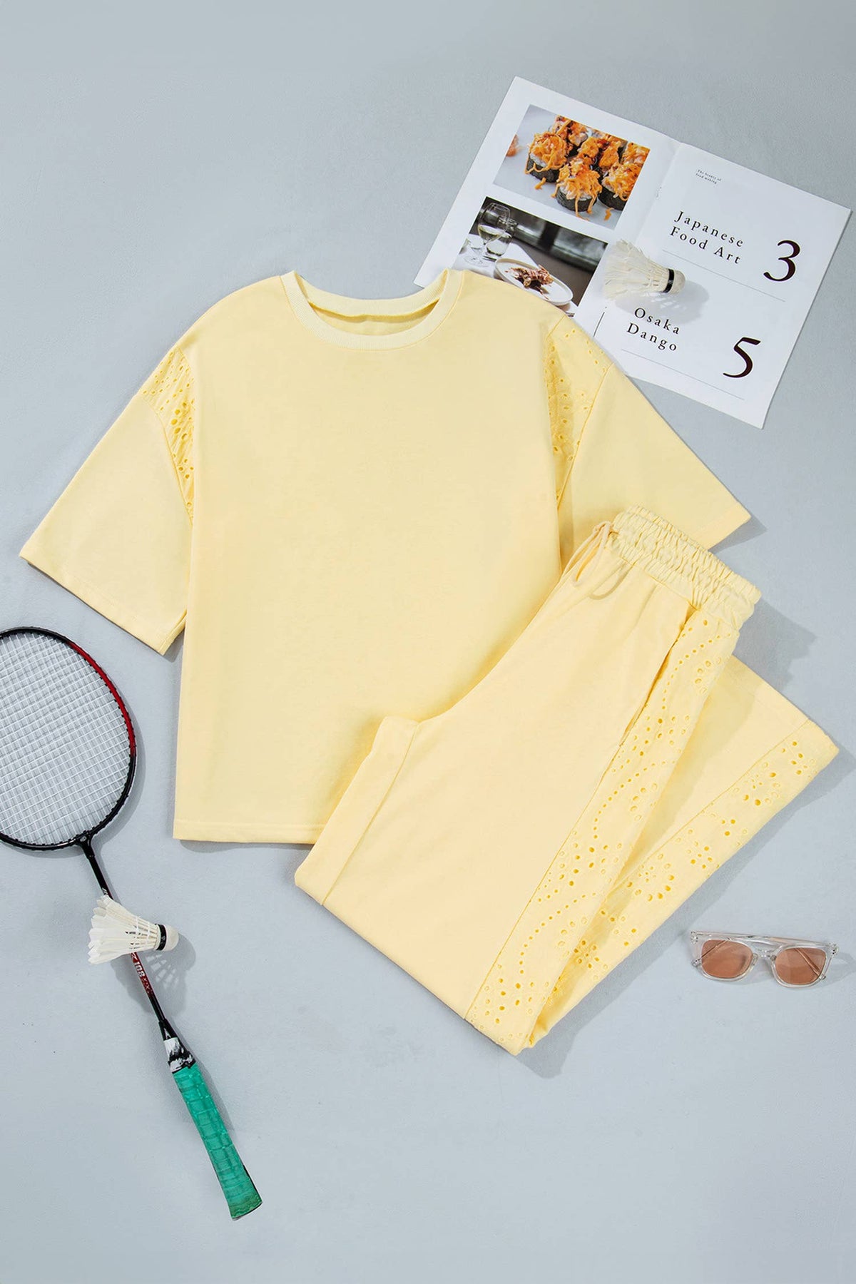 Yellow Cream Floral Eyelet Two-Piece Set