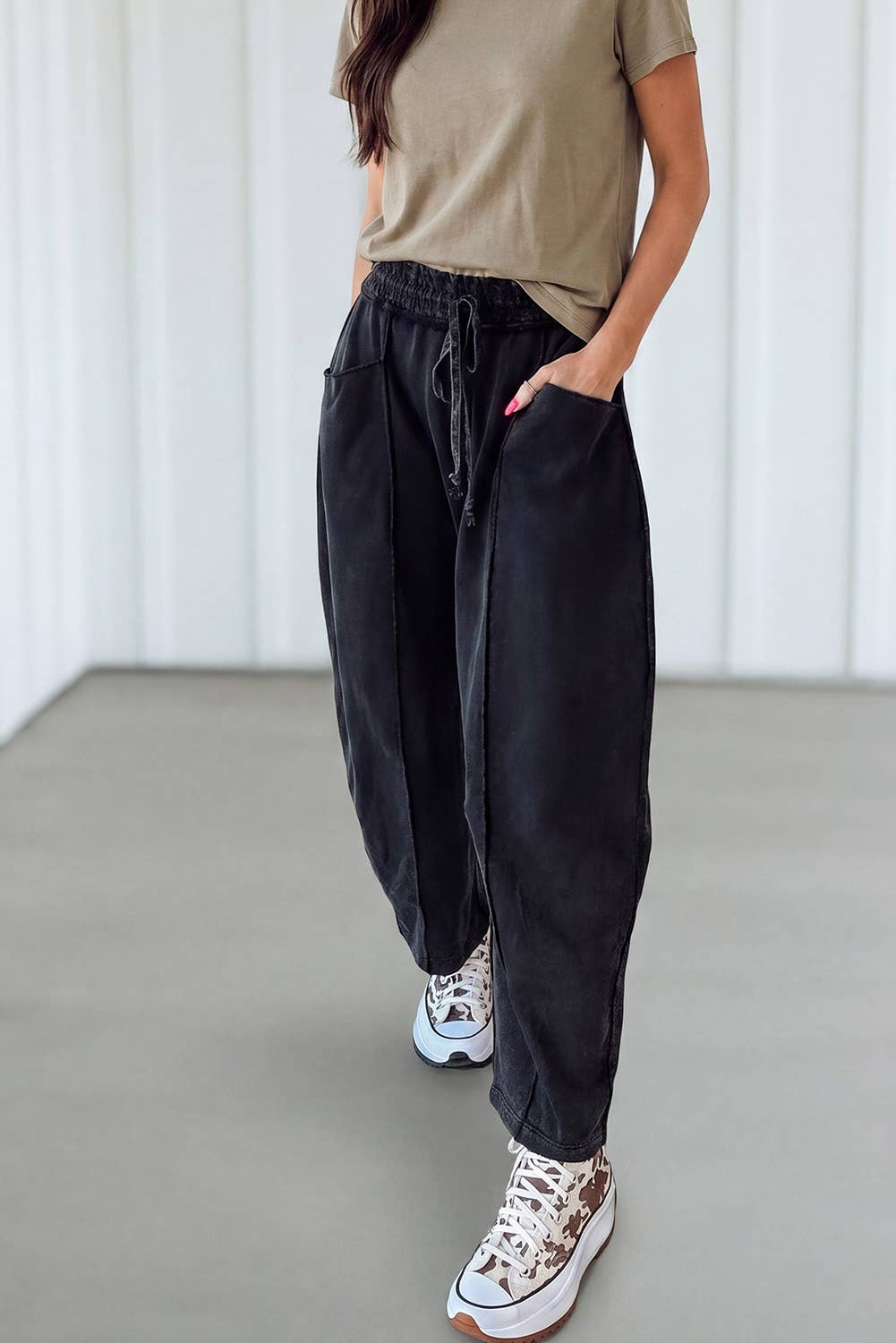 Black Mineral Wash Raw Seam Pants