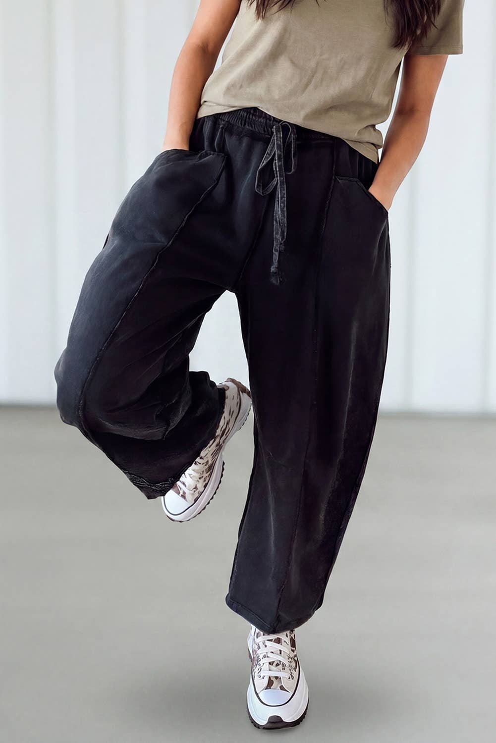 Black Mineral Wash Raw Seam Pants