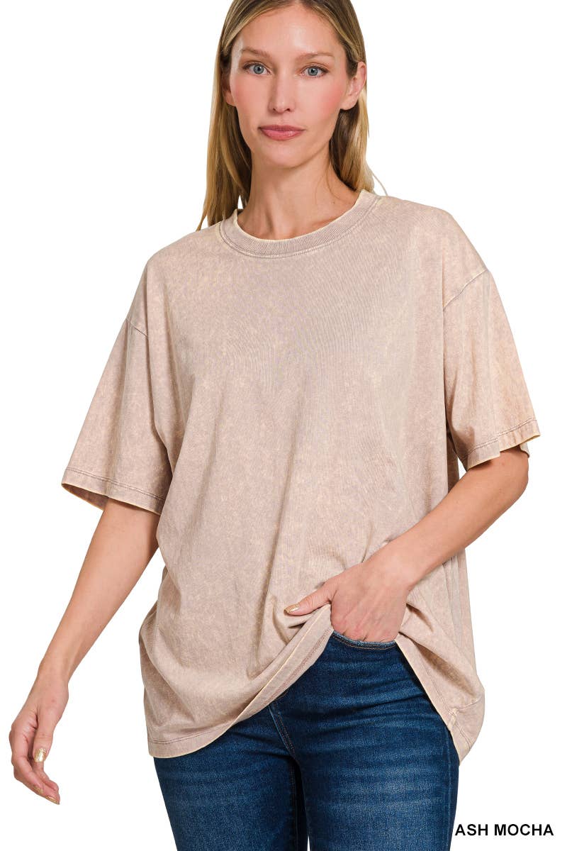 Ash Mocha Vintage Wash Oversize Cotton Tee