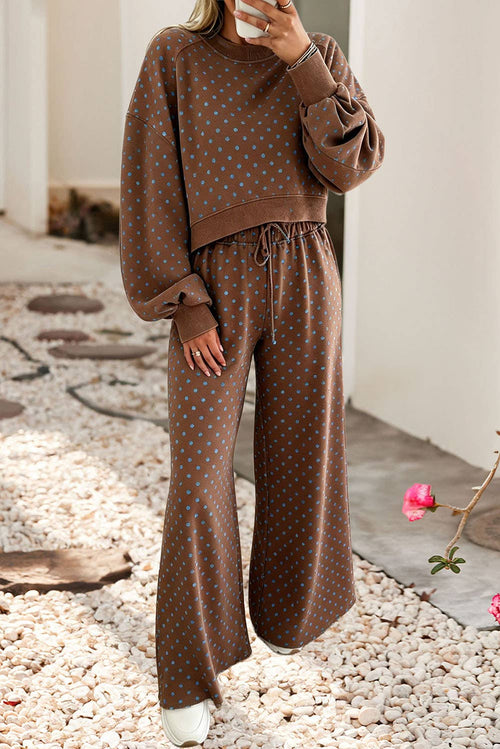 Brown Polka Dot Drawstring Two-Piece Set