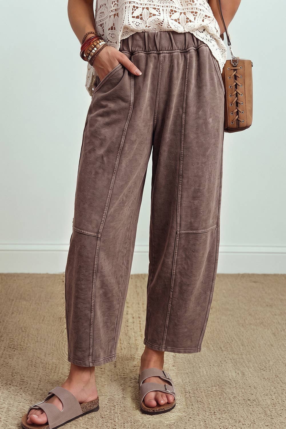 Coffee Mineral Wash Barrel Pants